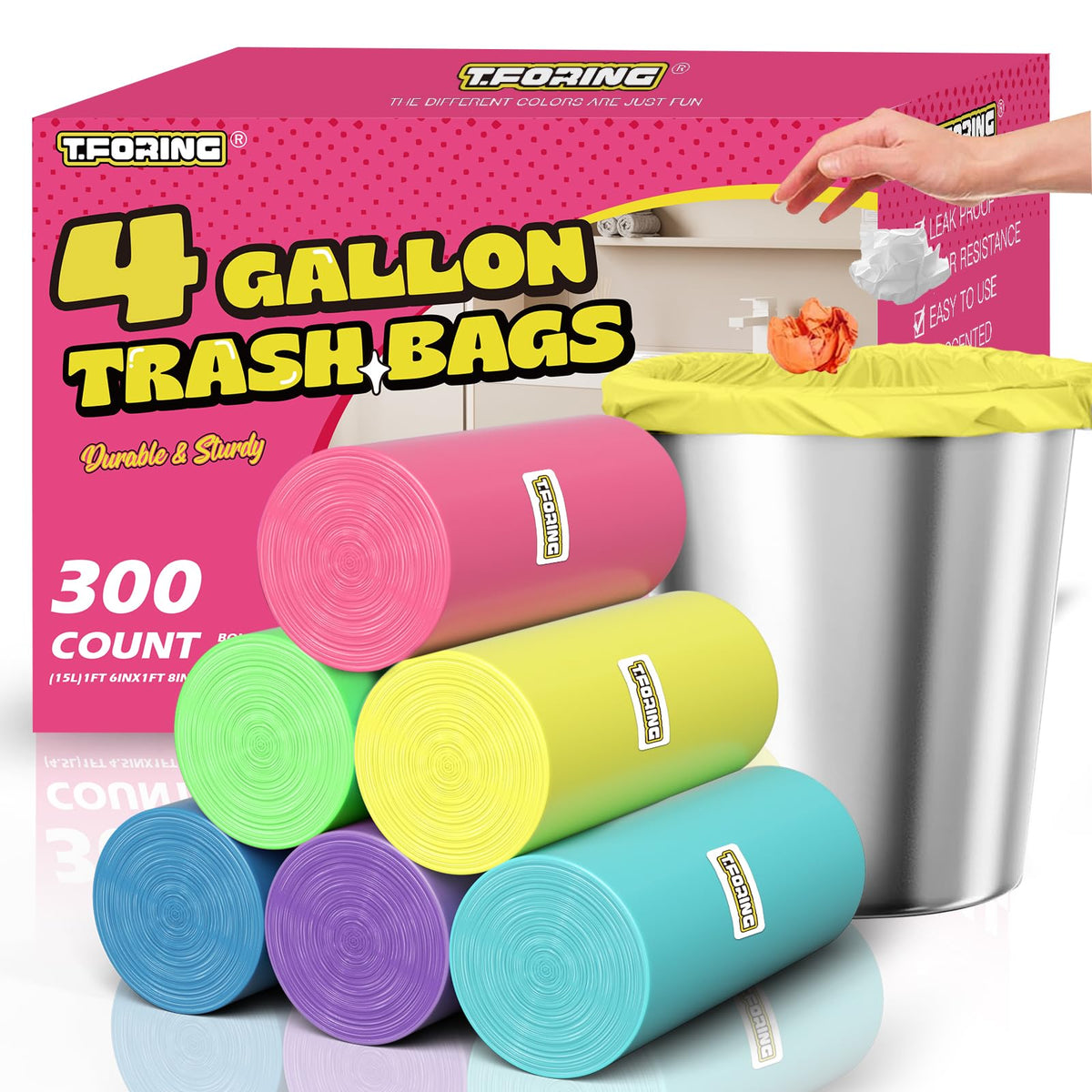 Small Trash Bags 4 Gallon (300 Count)