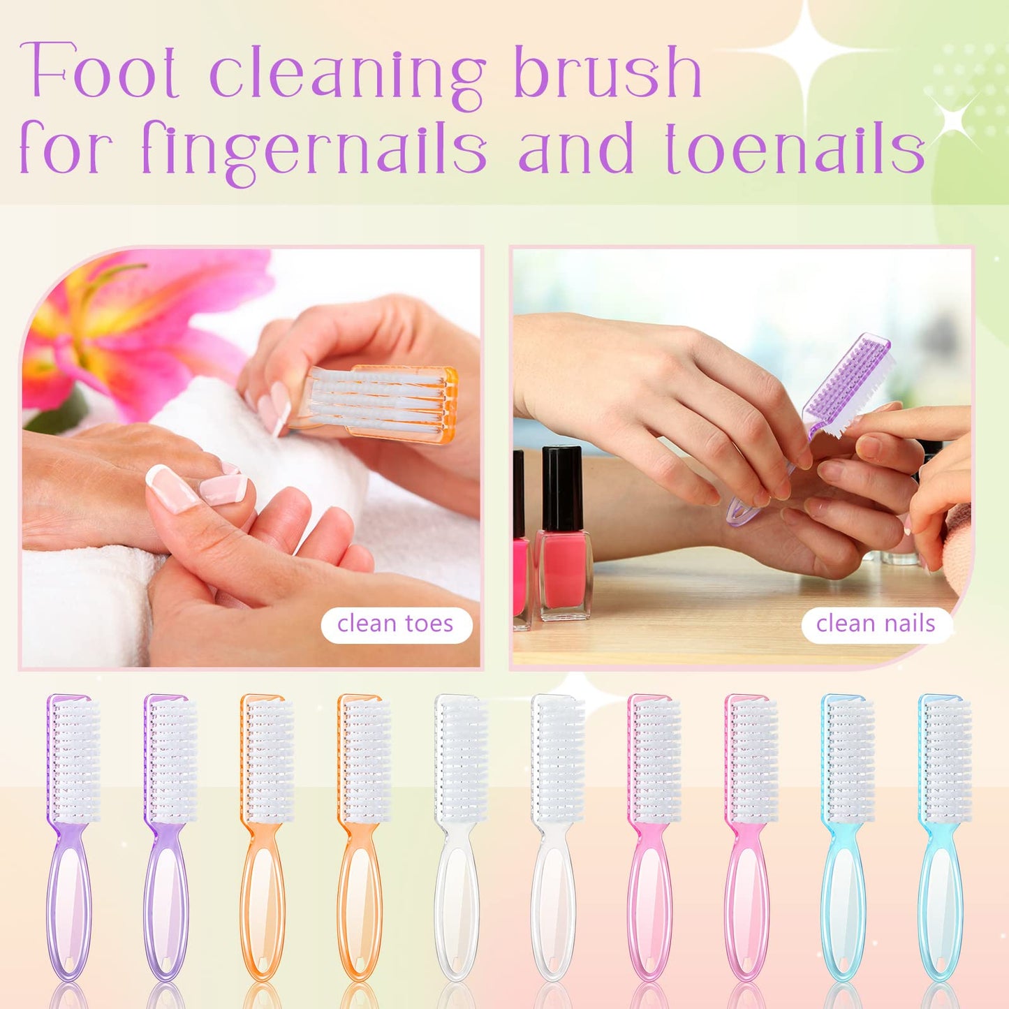 Patelai 100 Pieces Handle Grip Nail Brush Bulk for Cleaning Fingernails Toes Scrub Manicure Pedicure (Colorful)