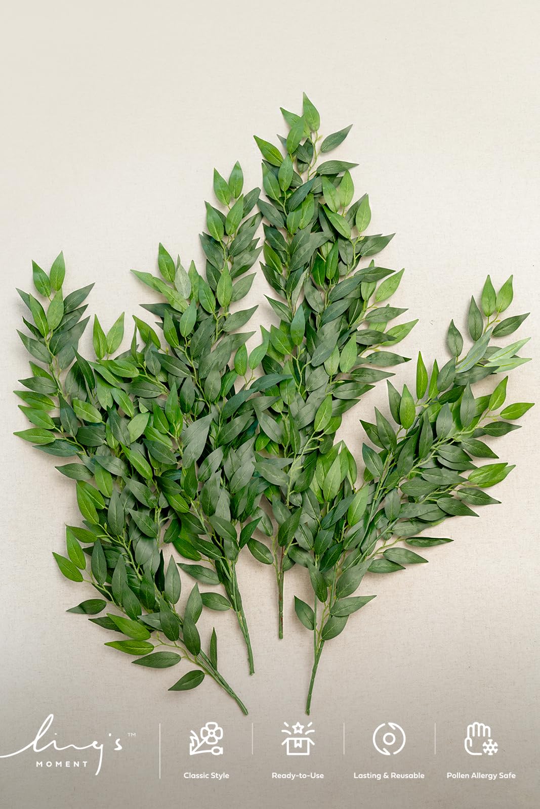 Ling's moment Italian Ruccus Greenery Stems Artificial Plants, 4Pcs 28" Tall Fake Branches Greenery, Realistic Texture Hanging Plant for Home Decor Wedding Bouquets Table Centerpieces, Room/Office