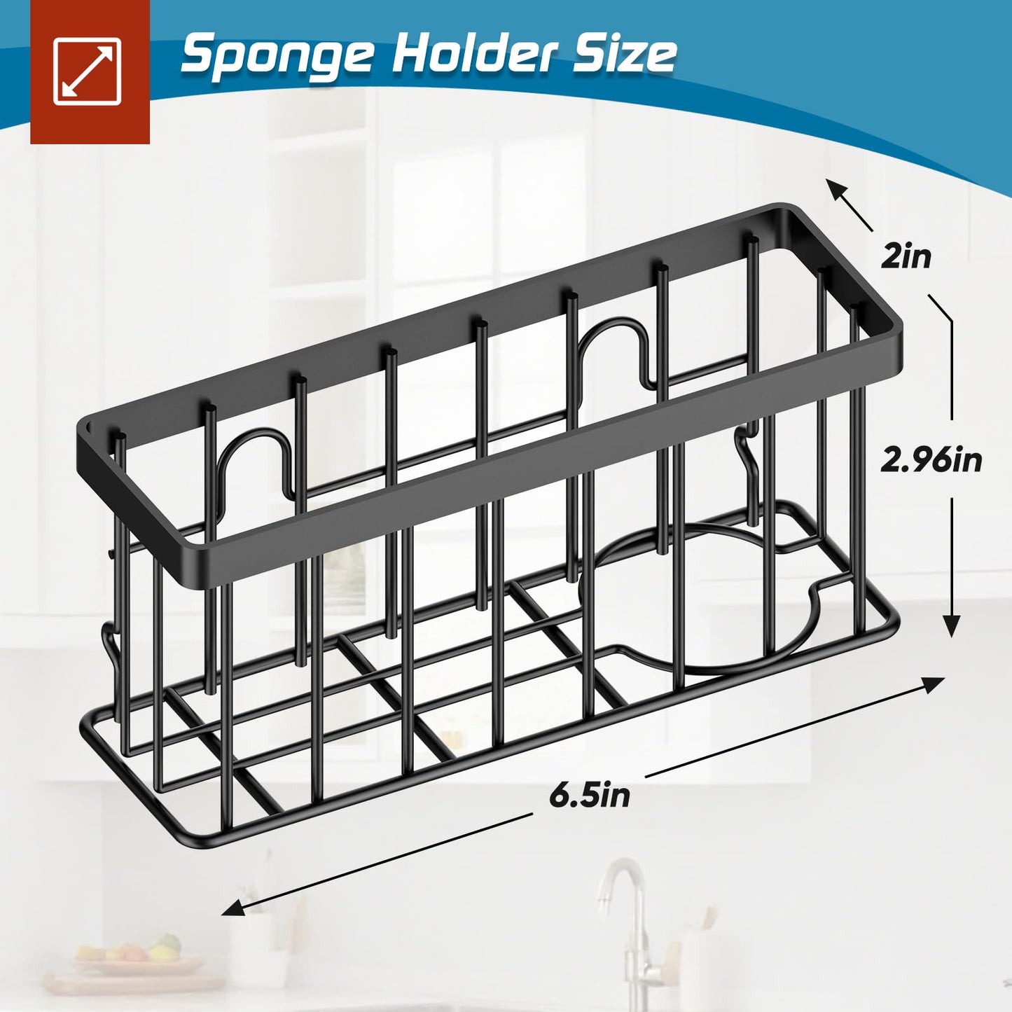 MURLONG Sponge Holder for Kitchen Sink,Sink Caddy Organizer with Suction Cups/Adhesive Strips,Dish Sponge Holder Design for Sponges,Scrubber,Stoppers-Black