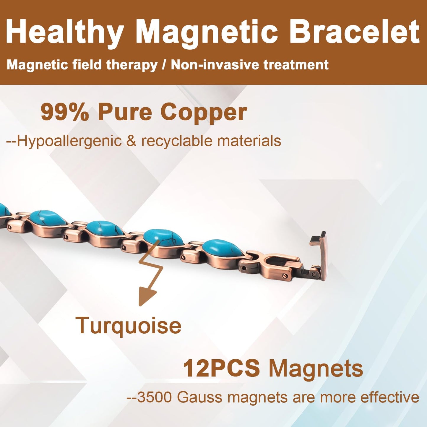 MagVIVACE Pure Copper Bracelet for Women, Magnetic Lymph Detox Jewelry with 3500 Gauss Magnet (E)