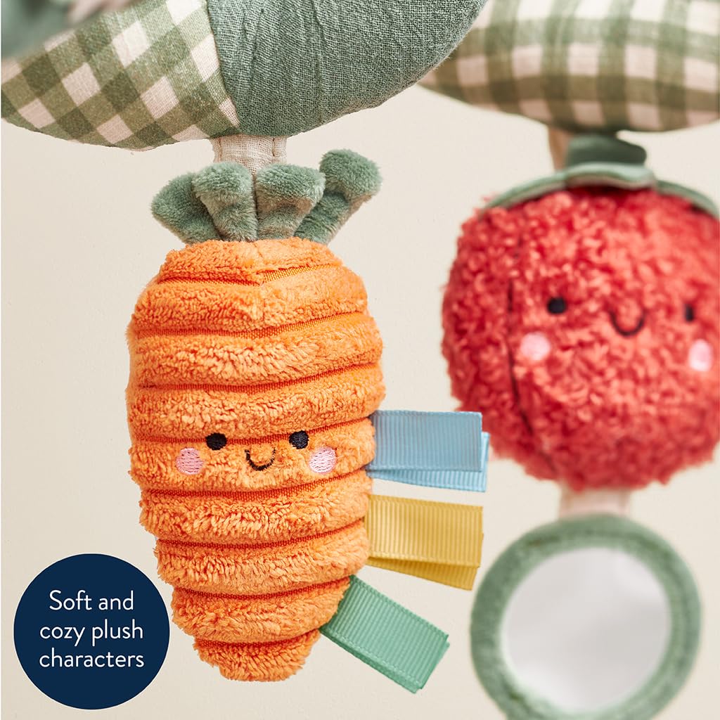Itzy Ritzy Spiral Car Seat & Stroller Activity Toy - Stroller & Car Seat Toys for Ages 0 Months and Up - Hanging Toys Include Dangling Ring, Mirror and Textured Ribbons (Veggie)