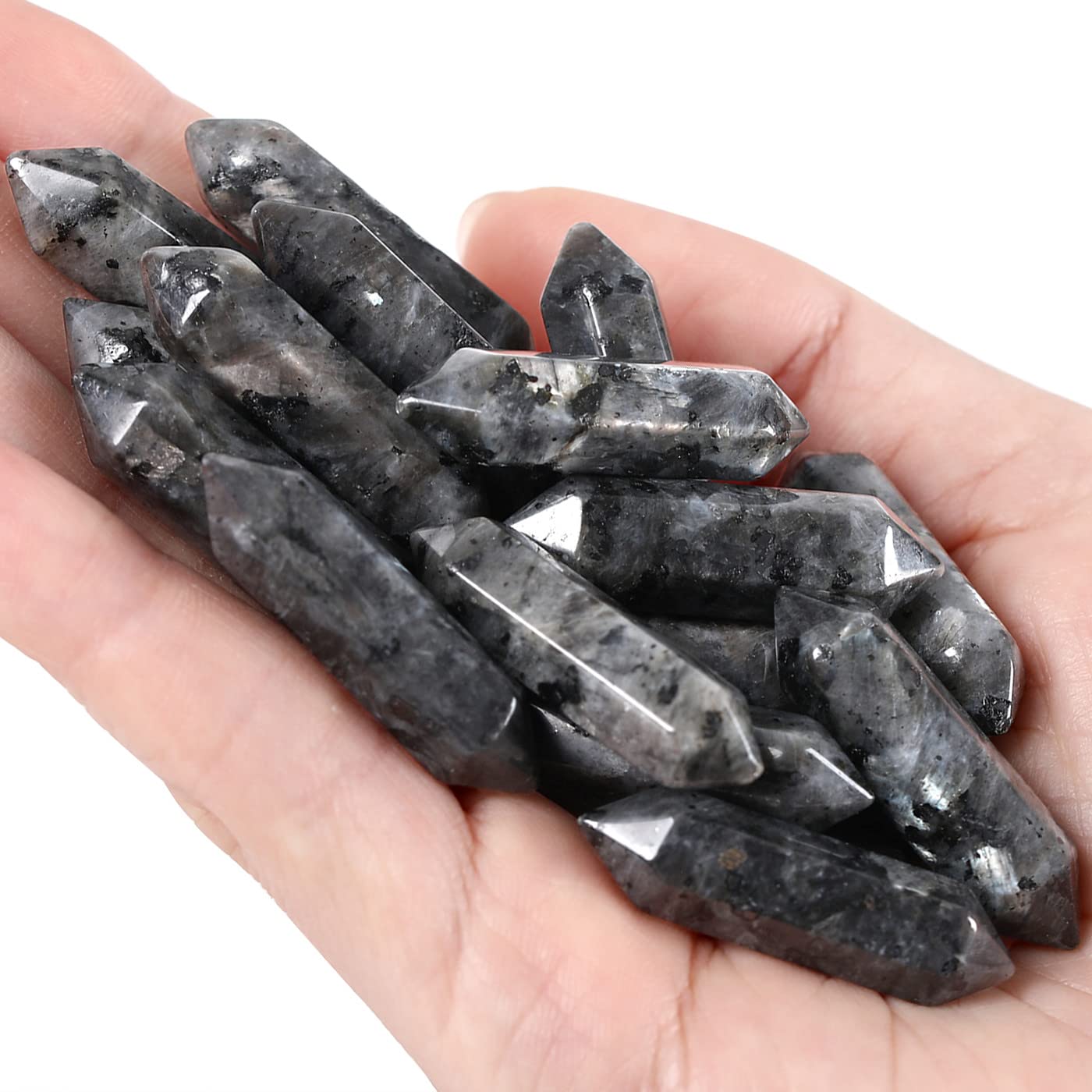 10 PCS Labradorite Healing Crystals Wands Polished Tumbled Stones Bulk Natural Hexagonal Pointed Reiki Energy Balancing Meditation Therapy Chakra Wand Set