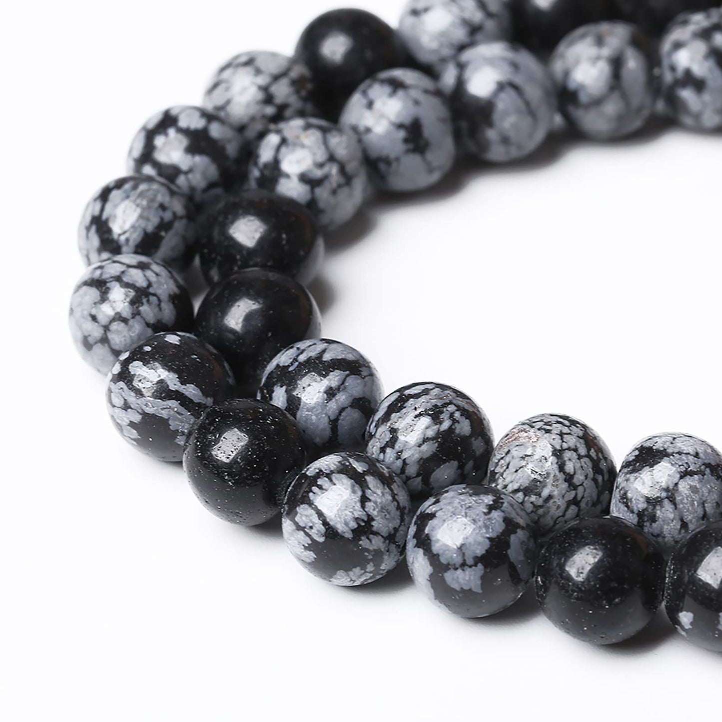 Natural Snowflake Obsidian Beads Round Loose Stone Energy Healing Gemstone Beads for Jewelry Making DIY Bracelet Necklace for Jewelry Making 8mm 45pcs