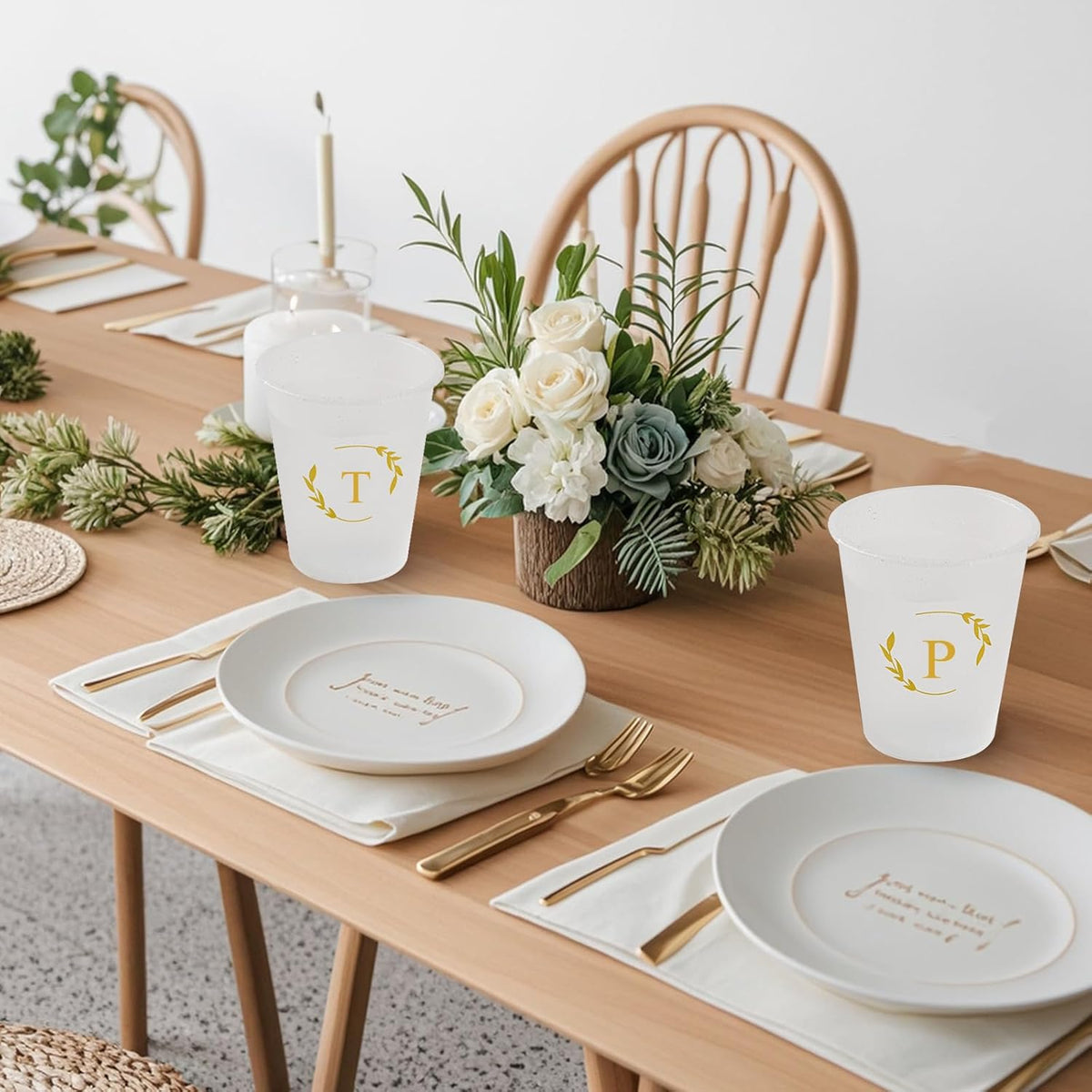 100 Monogrammed Cups Disposable Initial Plastic Cup 12 oz Wedding Personalized Cup for Wedding Reception Baby Shower Birthday Party(Letter F)