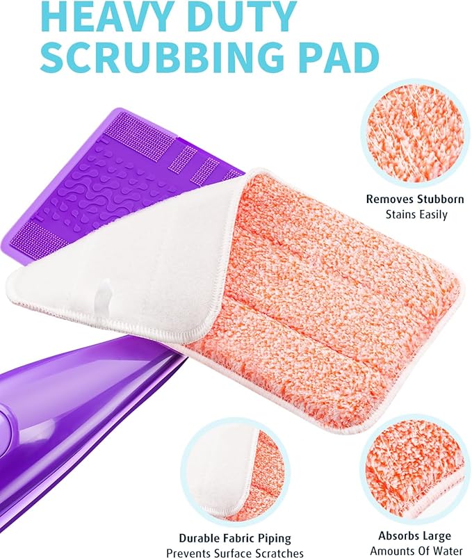 Power Scrubbing Reusable Mop Pads for Swiffer Wet Jet Mops (6 Pack), Wet Jet Refills, Wet Pads Refill, Washable Microfiber Mop Pads for Floor Cleaning Wet Dry Use