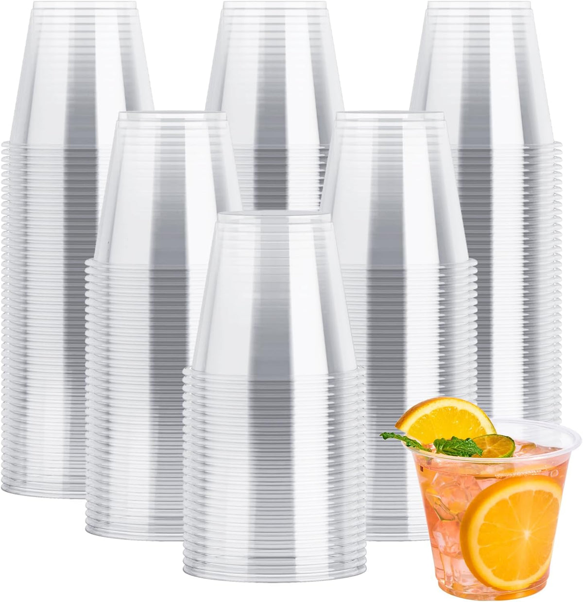 JOLLY CHEF 300 Pack Clear Plastic Cups, 9 oz Crystal Clear PET Party Cups, Classic Clear Disposable Wine Cups for Wedding, Thanksgiving, Birthday, Halloween, Christmas Party