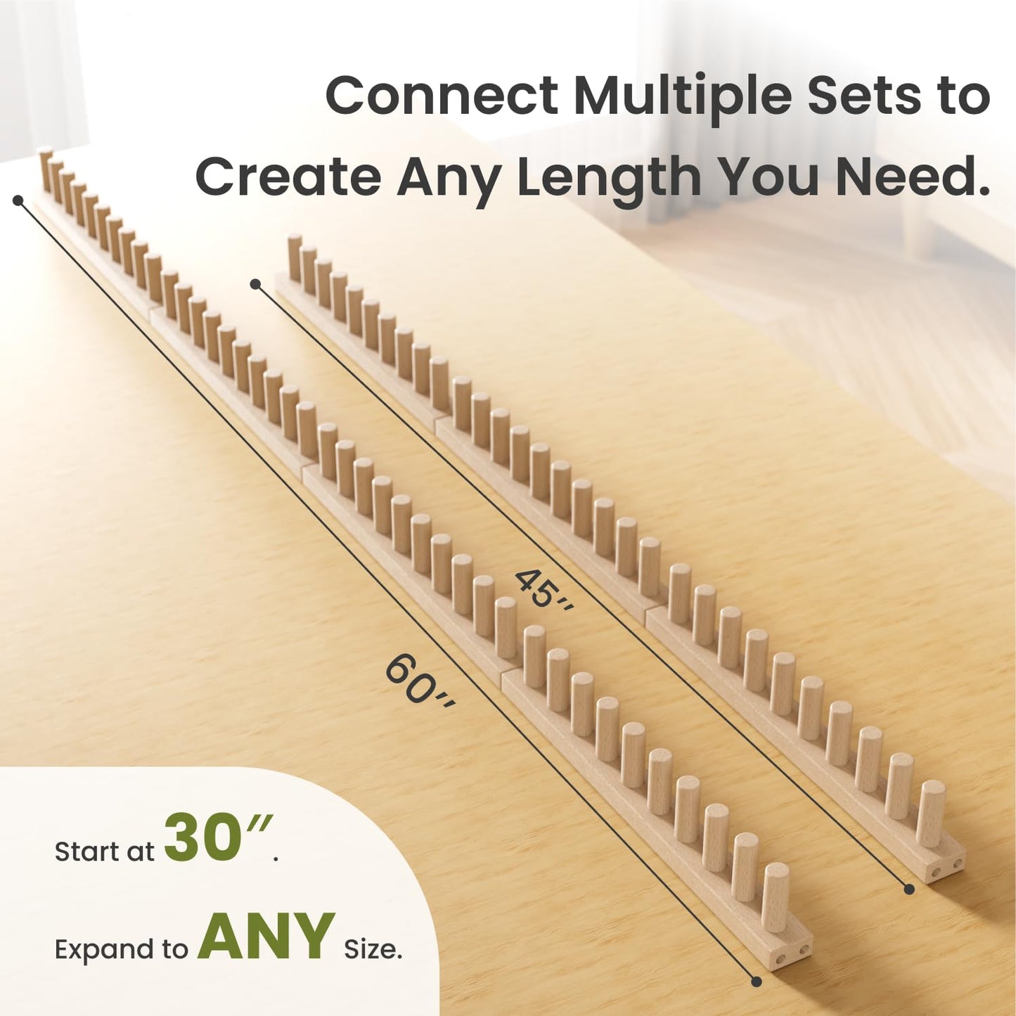 DR. OXXIER Chunky Knitting Loom Kit - 30 Inches Adjustable Wooden Loom for Blankets, Expandable to 60/90/120 Inches for Oversized Throws, Hand Knitting Board for Chunky Yarn, Beginner DIY Craft Kit