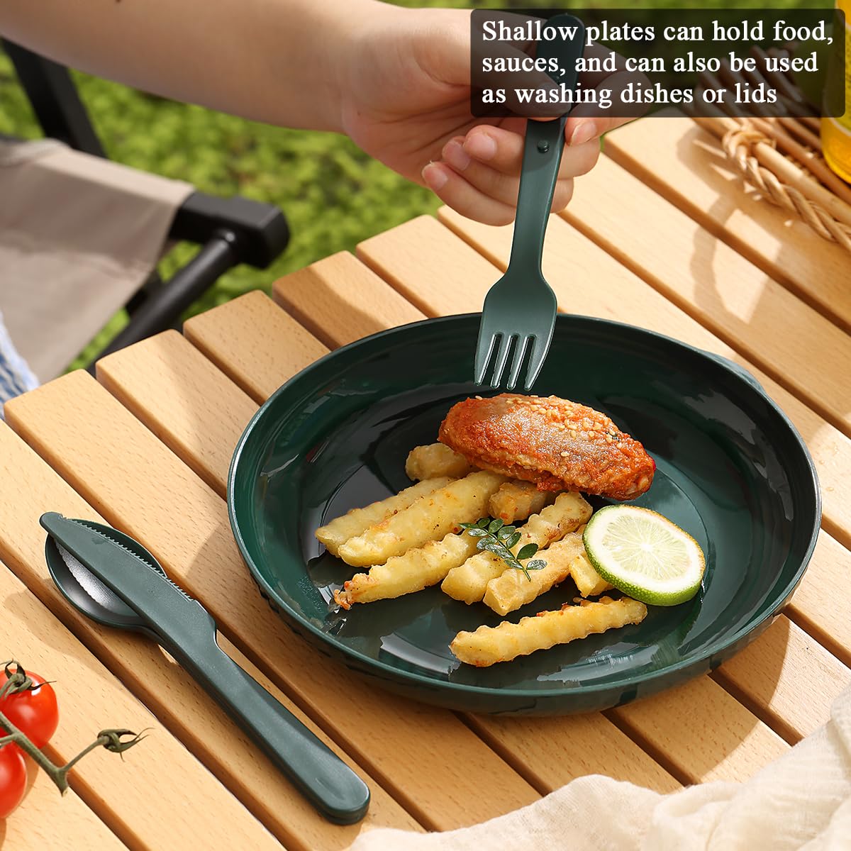 Berglander Camping Mess Kit with Bowl, Plate, Cup, Spoon, Fork, Knife and Carry Bag, Plastic Camping Accessories Essentials Gear for Travel, Camping, Picnic, Outdoor, Light Weight Easy to Carry