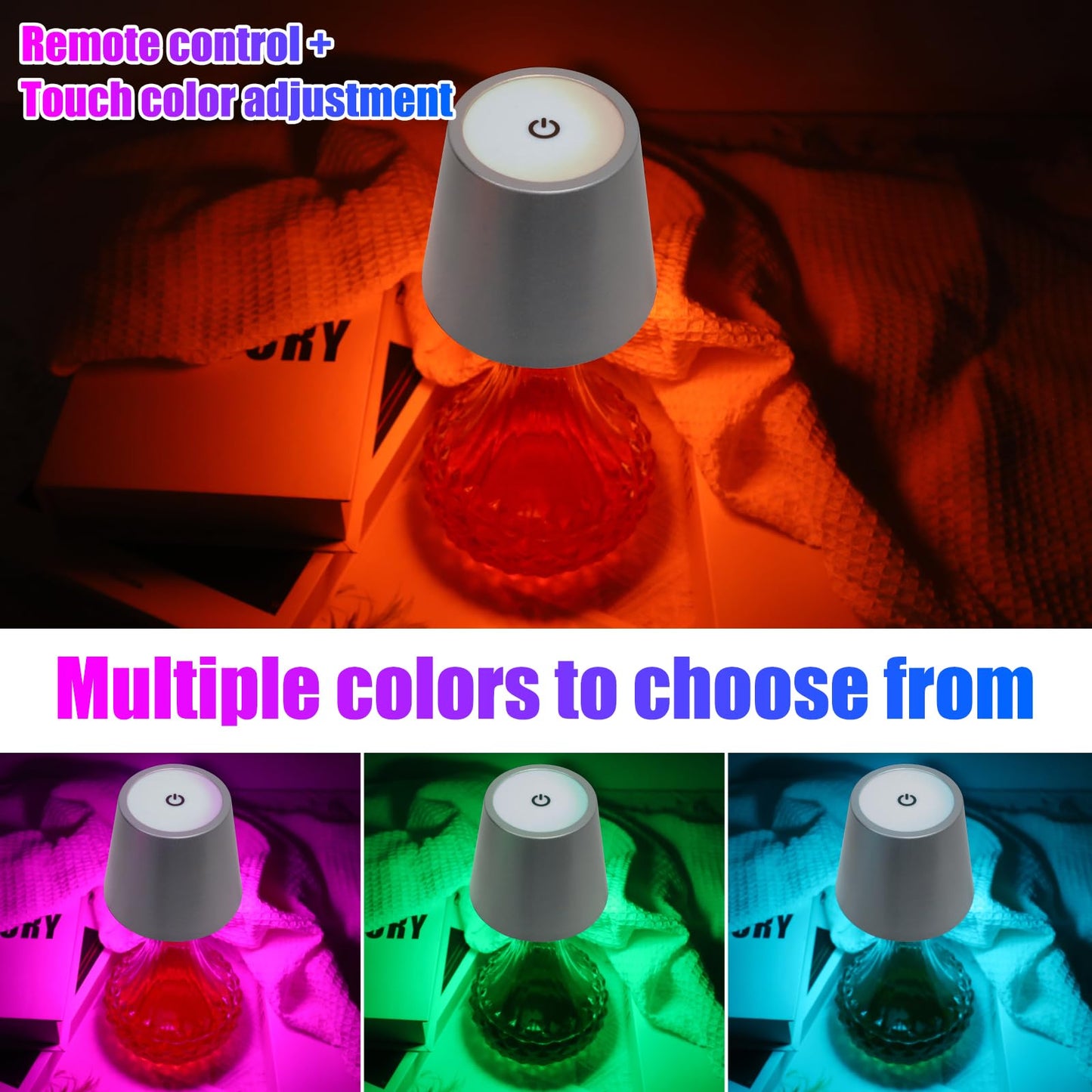 TGXCF Wireless Bottle Lamp with Remote Control, Rechargeable RGB Wine Bottle with 3Modes Light Dimming, Waterproof Bottle Touch Lamp Head for Room, Bar, Restaurant and Party Decorations(Silver RGB)