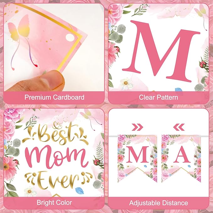 Pink Happy Mother’s Day Banner Kit, 17 Pieces