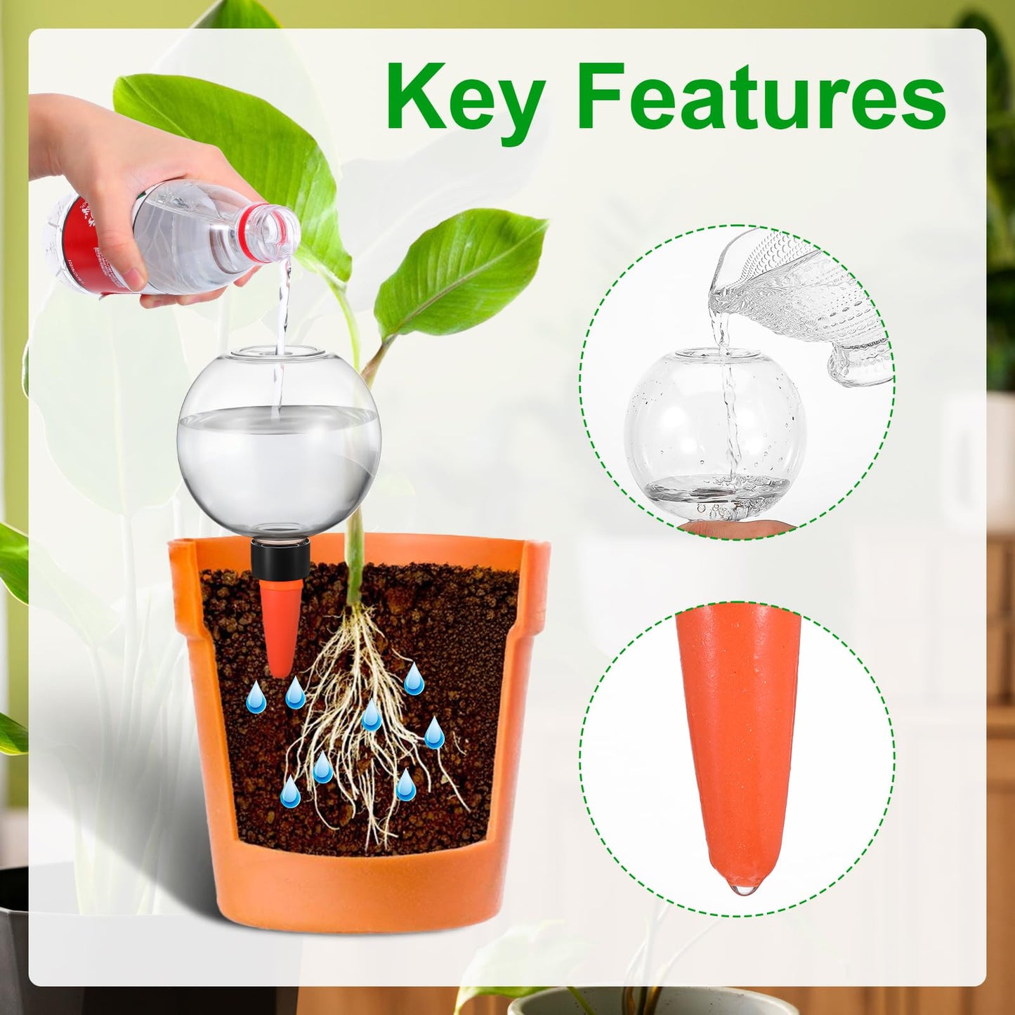 Kifmurase 6Pcs Self-Watering Globes for Indoor Plants, Automatic Watering Planter Insert, Slow Release Terracotta Planter Insert, 17.5oz Watering Bulbs with Slow Release Control Water Dripper