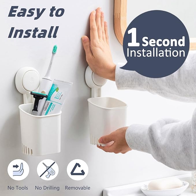 TAILI Suction Toothbrush Holder 2 Pack, Tumblers Replacement Shower Toothbrush Holder for Wall, Powerful Toothpaste Toothbrush Suction Cup, Self-draining Shower Razor Holder, Kitchen Tableware Holder