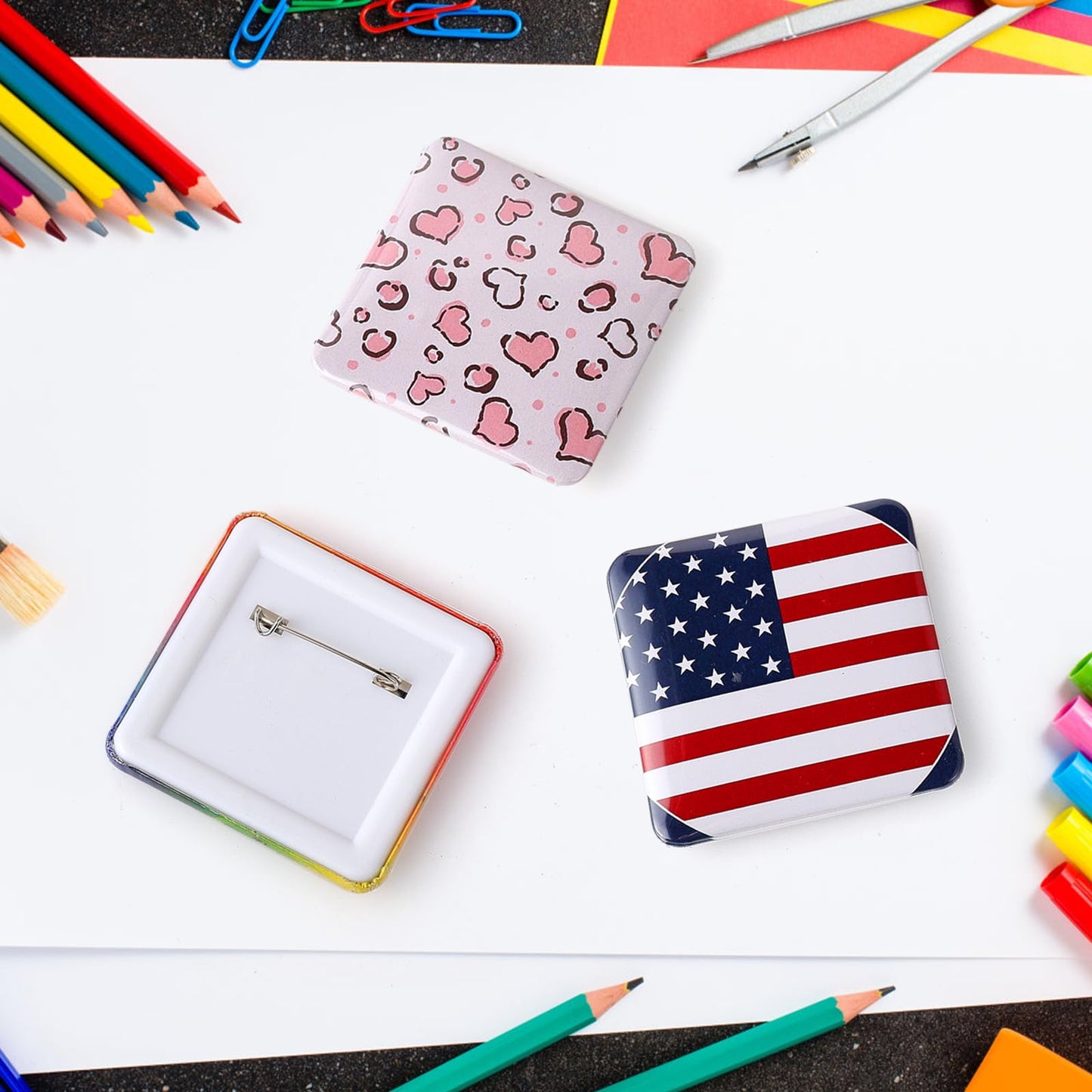 BEAMNOVA 100 Sets of Square Button Maker Supplies 50 * 50mm / 1.97 * 1.97 in Blank Badges Parts for Round Pin Maker, Supplies Only, Machine NOT Included