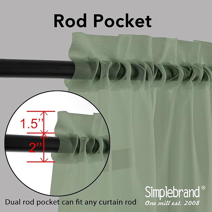 Simplebrand Sage Sheer Curtains 84 Inches Long, Light Filtering Rod Pocket Solid Color Window Sheer Curtain Panels, Elegant Curtains & Drapes for Living Room, Bedroom 2 Panels (Sage, 42" W x 84" L)