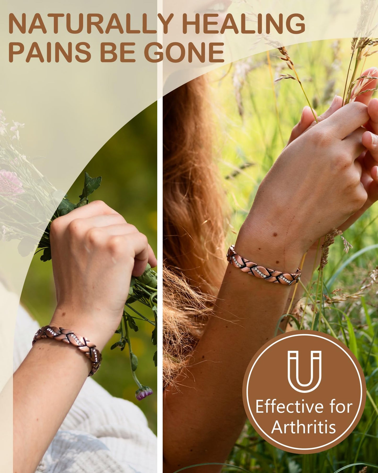 Feraco Copper Bracelet for Women 99.99% Solid Copper Magnetic Bracelets, Unique X Shape Links, Magnetic Field Therapy Jewelry Gifts (X with Crystals)