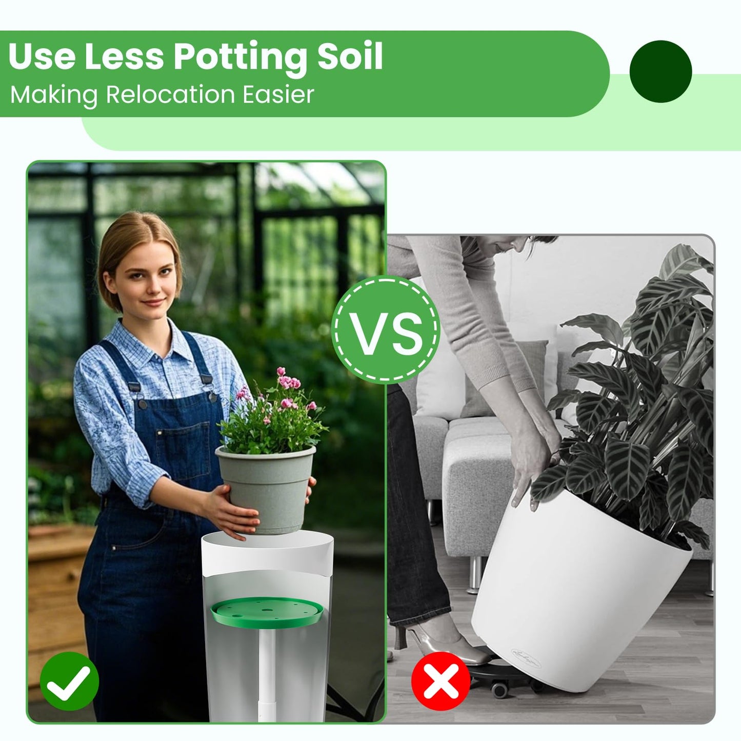 Somcthao Adjustable Height Planter Inserts for Large Pots, Tall Tapered Plant Riser for Inside Pots, (11-17” Rise, 6" Base, 8" or 10" Top) (1-Pack Short Lift 11-17” Rise)