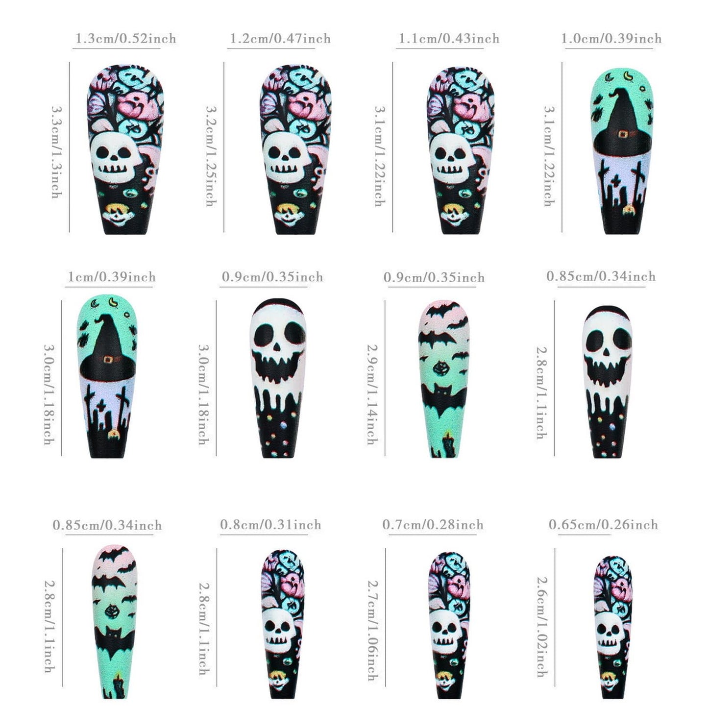 Halloween Press on Nail Long Coffin Fake Nails with Skull Pumpkin Bat Castle Spider Web designs Halloween False Nails Full Cover Black Press ones Acrylic Glue on Nails for Women Party Decor 24pcs