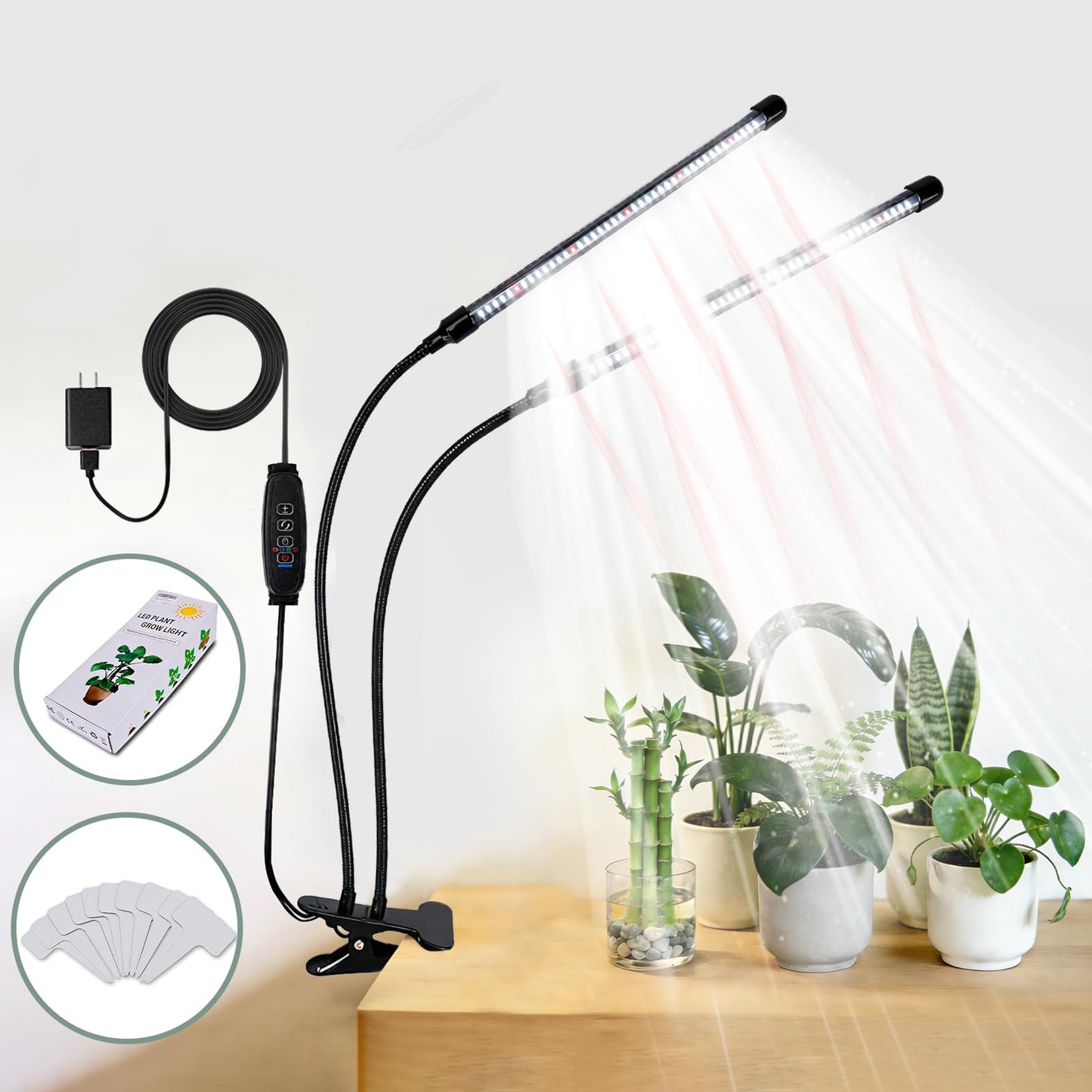 TOEKSIX Full Spectrum 84 LED Grow Light for Indoor Plants, 6500K Plant Light with 4/8/12/18H Timer, 10 Dimmable Levels & 3 Modes, Clip-On with UL Adapter & 8.2FT Long Cord