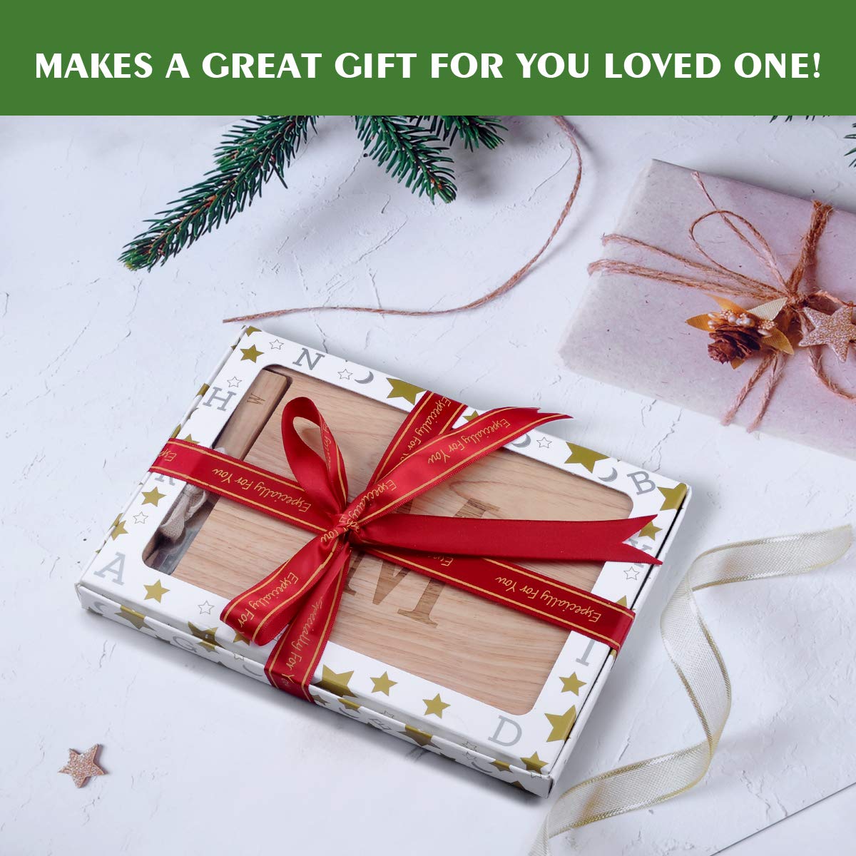 Miicol Wood Charcuterie Board, Monogram Cheese Board 10 Inch, Personalized Initial Cutting Board with Spreader, Unique Housewarming Gift, Ideal for Kitchen, Home, Letter H