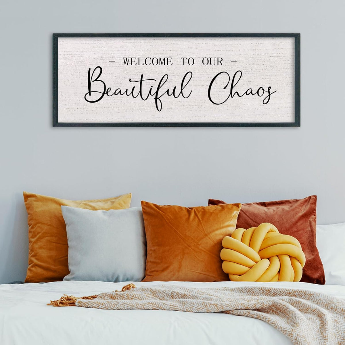 comurdyo Welcome To Our Beautiful Chaos Wall Decor Art 32"X12" for Home Entryway Sign Large Wood Framed Wall Hanging (Black)