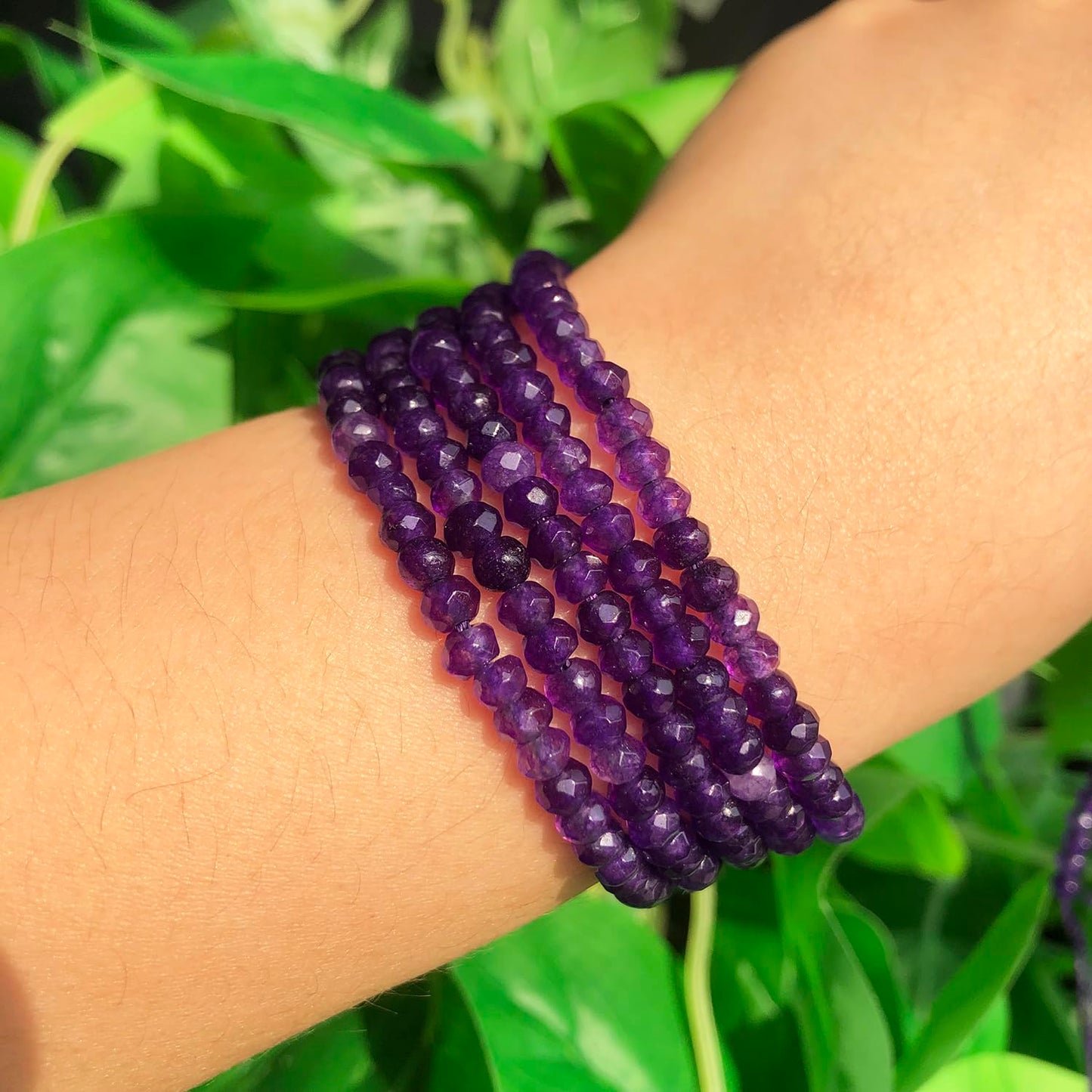 2 String 220PCS 3x5mm Natural Dark Purple Chalcedony Stone Beads for Jewelry Making, Songxi Facted Loose Gemstone Beads for DIY Bracelet Necklace Making Supplies with Energy Healing Chakra Power
