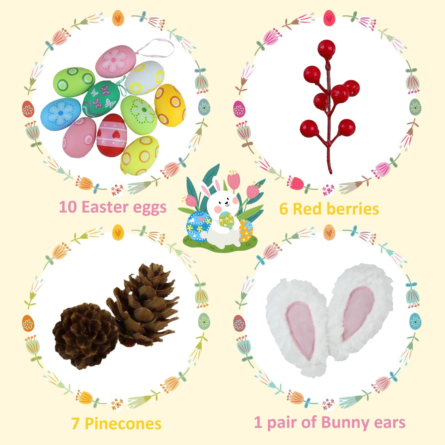 Allesgute Easter Decorations,1Pcs Artificial Easter Egg Flower Table Ornaments, Eggs Berry Picks with Bunny Ears, Easter Decorations for homeDecor, DIY, Weddings, Spring Celebrations