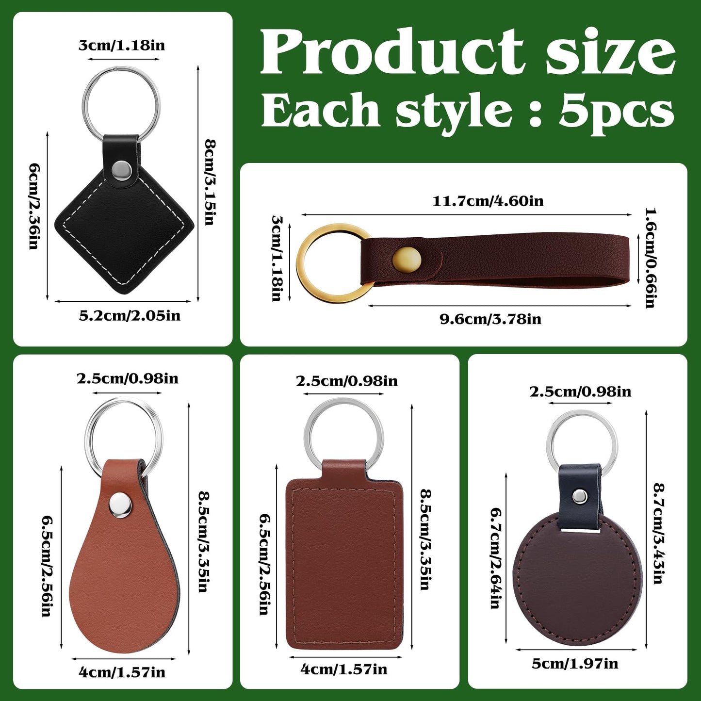 Tikjiua 25 Pcs Leather Key Fob Kit, 5 Types PU Leather Key Fobs with Rivets and Keychain Ring, Diy Keychains Holder for Keychain Making Craft Working