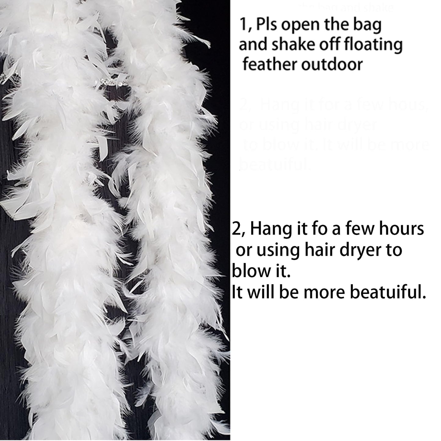 2 Yards 80g Turkey Chandelle Feather Boa for DIY Craft,Party Dancing Dress Up, Halloween Decoration-White