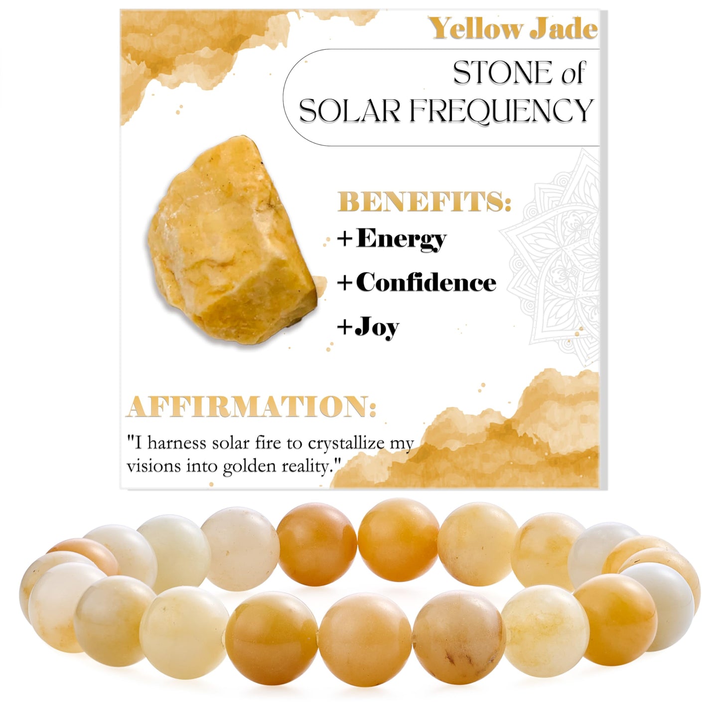 Yellow Jade-Optimism & Courage-8mm Beaded Bracelets for Women Handmade Semi Precious Natural Stone Stretch Elastic Jewelry Yoga Protection Gifts