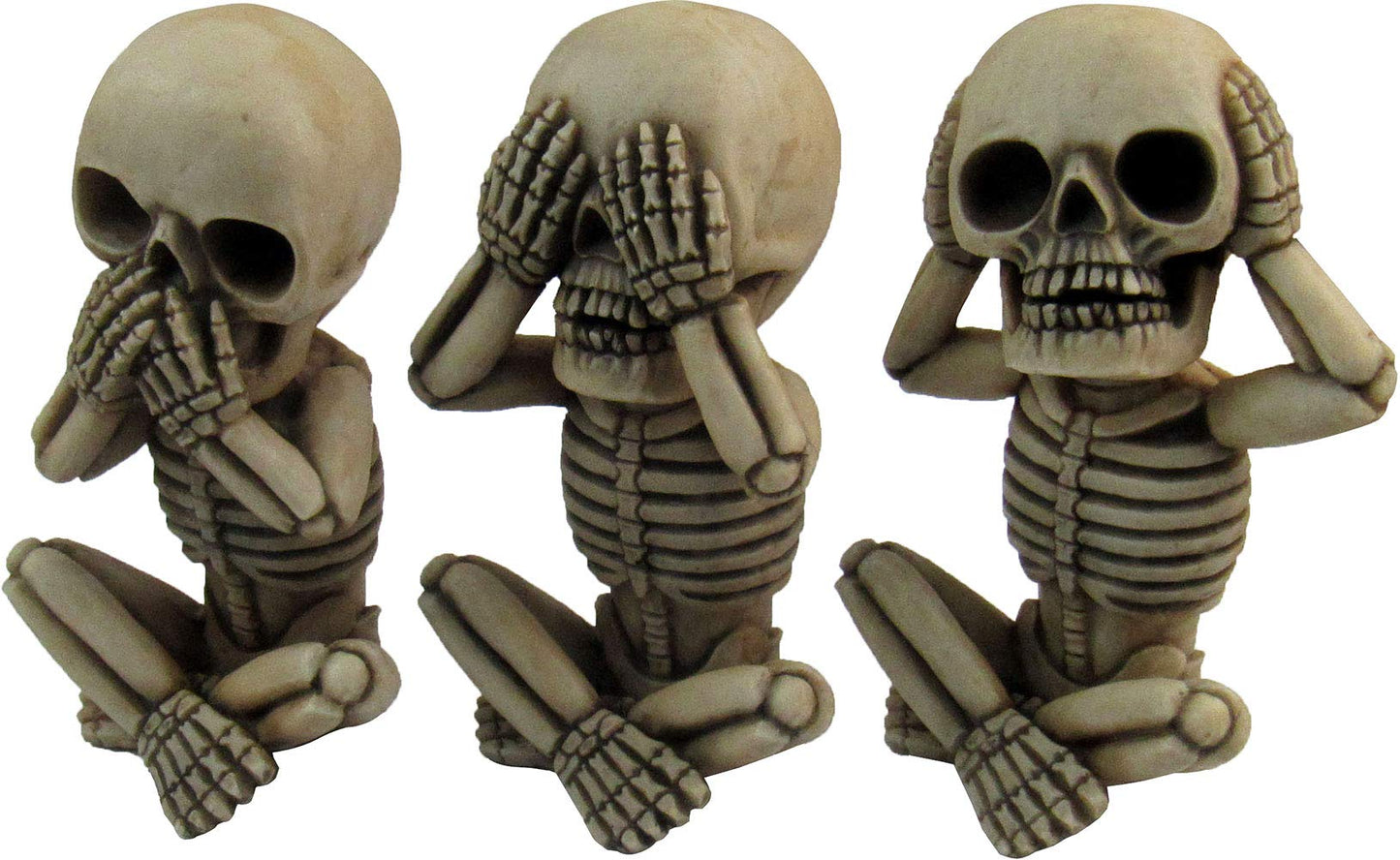 DWK Morbid Morals See Hear Speak No Evil Mini Skeleton Figurines | Macabre for Halloween Gothic Home Decor | Office Desk Decorations | Halloween Decorations - 4" (Set of 3)