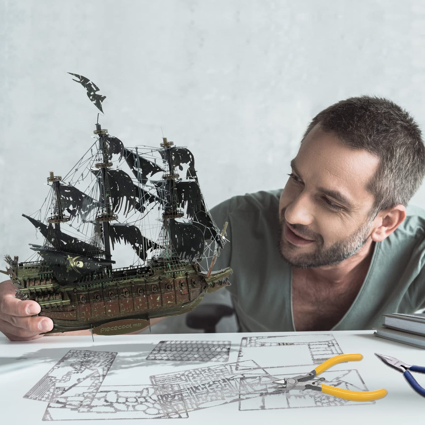 Piececool 3D Puzzles with DIY Tool Sets, Flying Dutchman Pirate Ship Model Building Kits, Difficult 3D Metal Puzzles for Adults, Great Christmas Birthday Gifts