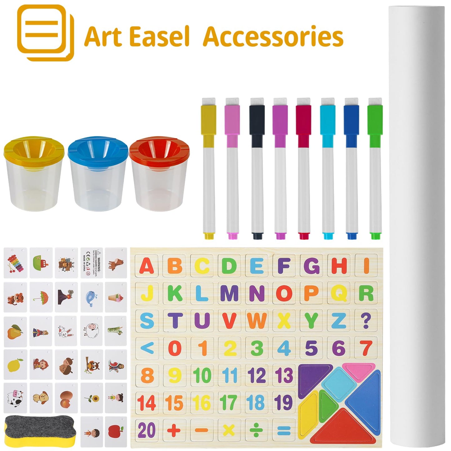 Kids Art Easel with Paper Roll for Toddlers, Adjustable Double Sided Magnetic Drawing Board Dry Erase Whiteboard & Chalkboard，Easel for Toddlers 2-4 Years Painting Wooden Easel Kids 4-8