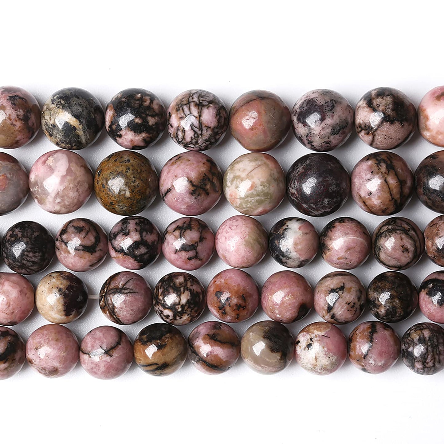 90PCS 8mm Natural Black Lace Rhodonite Beads Healing Power Stones Round Loose Gemstone Beads for Jewelry Making DIY Bracelet Necklace 32" 2 Strands