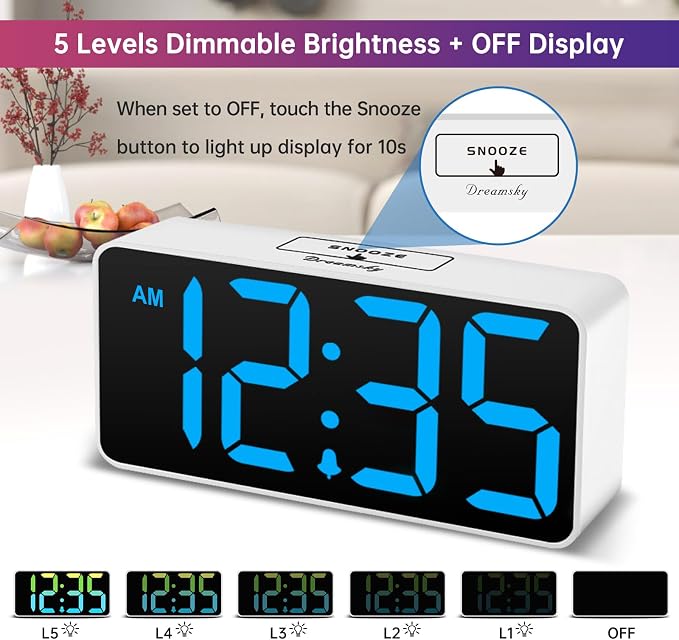 DreamSky Large Digital Alarm Clock Big Number for Seniors/Visually Impaired