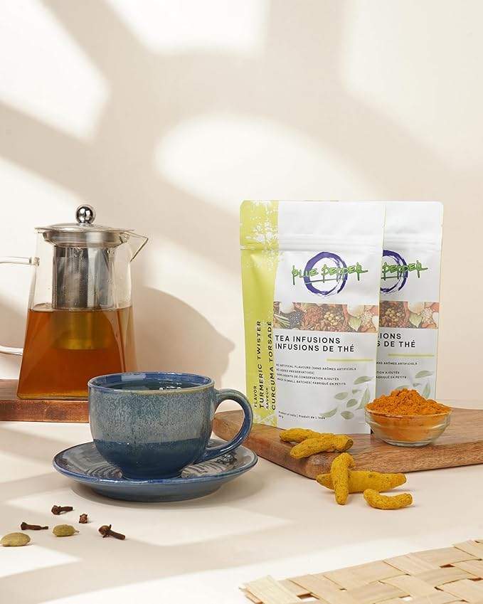 Blue Pepper Turmeric Twister Tea Infusion Blend - Premium Herbal Turmeric Twister - All-Natural Ingredients, No Artificial Flavors - No Added Sugar - Caffeine Free - Golden Milk