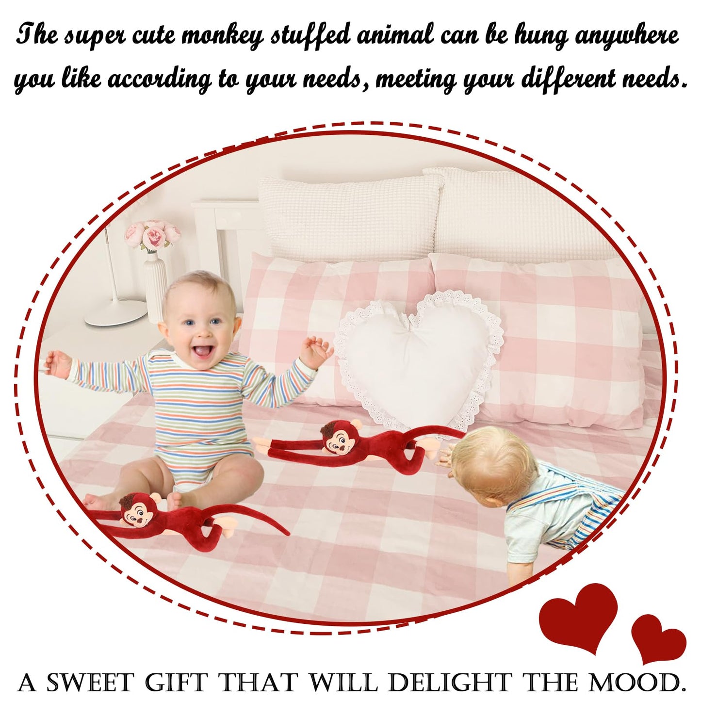 zhidiloveyou 2PCS Hanging Monkey Stuffed Animals Plush Cute Red Monkey Toy for Kids, 27.6"