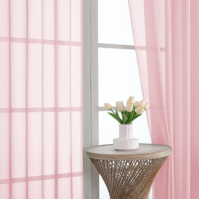 OVZME Blush Pink Bedroom Curtains 96 Length for Farmhouse, 59 Inch Extra Wide Light Filtering Voile Drapes Light Airy Window Decor for Patio Door Living Room Bedroom Dining, 59Wx96L Inches