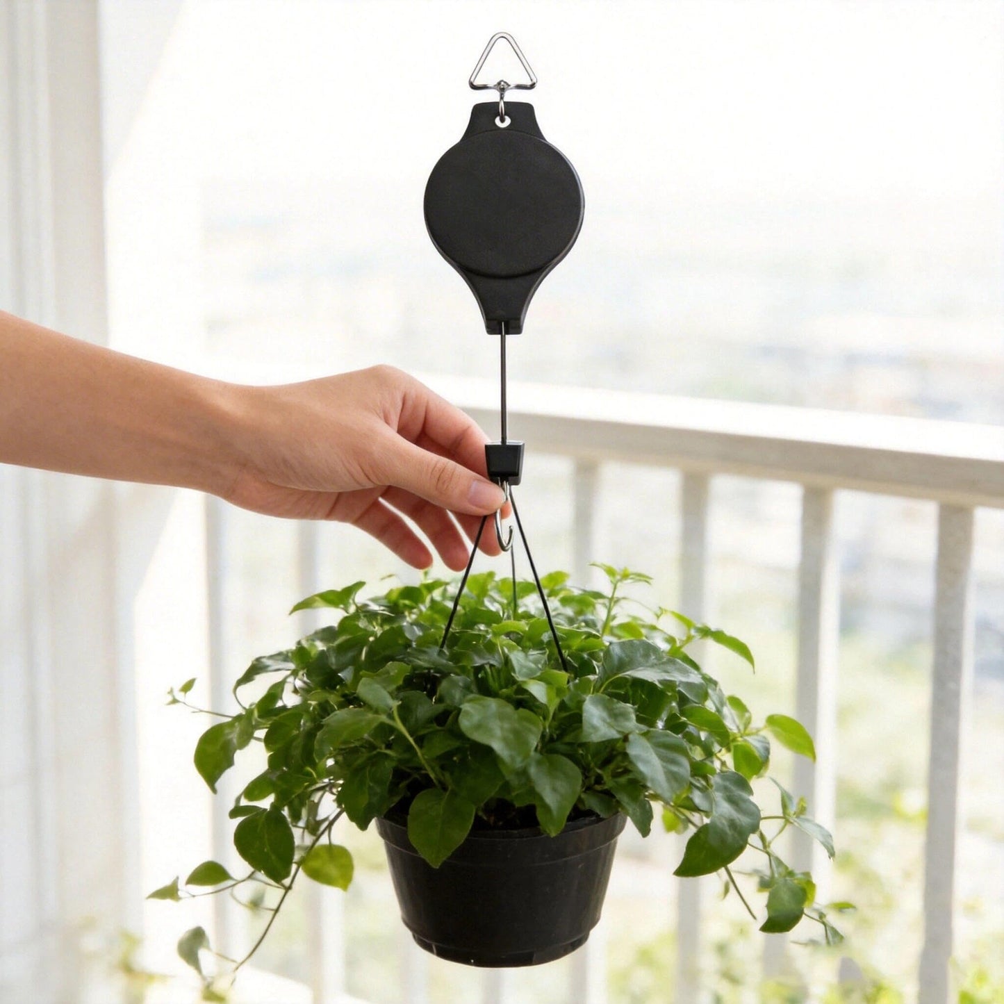 DKUWBJAS Retractable Plant Hanger Heavy Duty - Adjustable Hanging Height for Flower Baskets, Planters & Bird Feeders on Patio, Balcony - Strong Pulley System - 2-Piece Set