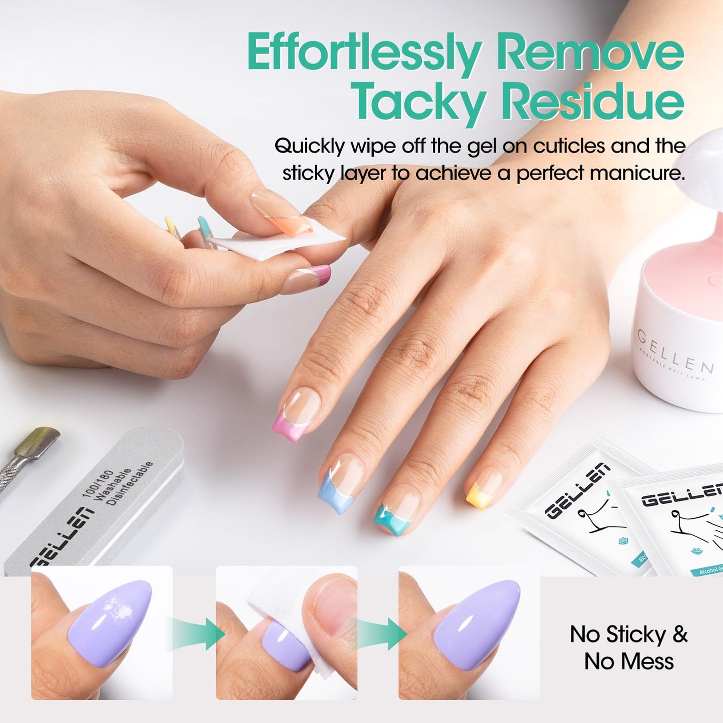 Gellen 400 Pack Nail Prep Cleanser Pads, Alcohol Pads for Nails, Individually Wrapped Nail Prep Pads, Lint-free Tacky Layer Residue Wipes for Acrylic & Builder Gel Polish Press-ons