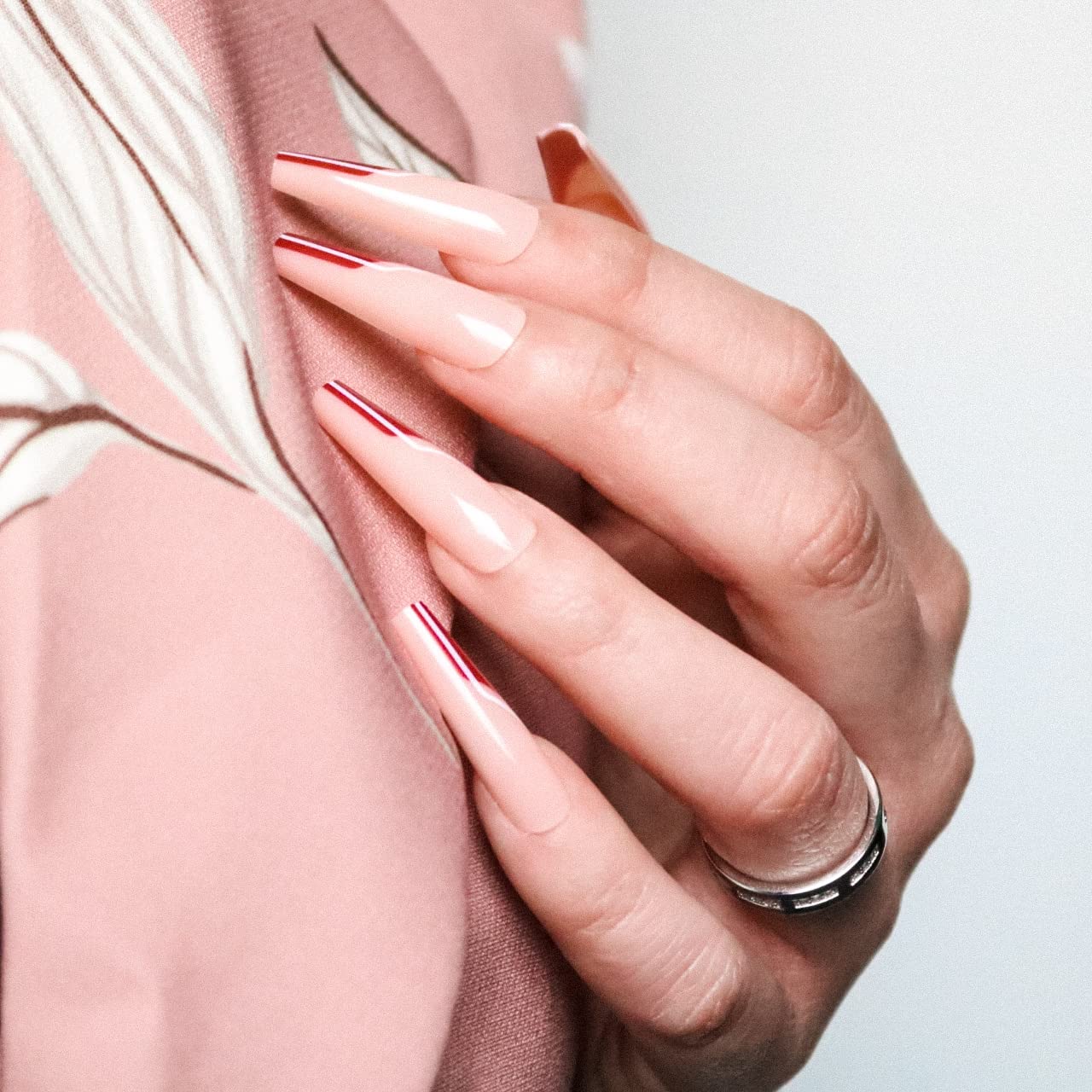 Allkem Mystic French Press on Nails | Glossy Extra Long coffin | 10 sizes - 20 pcs Ballerina Nail kit with Glue