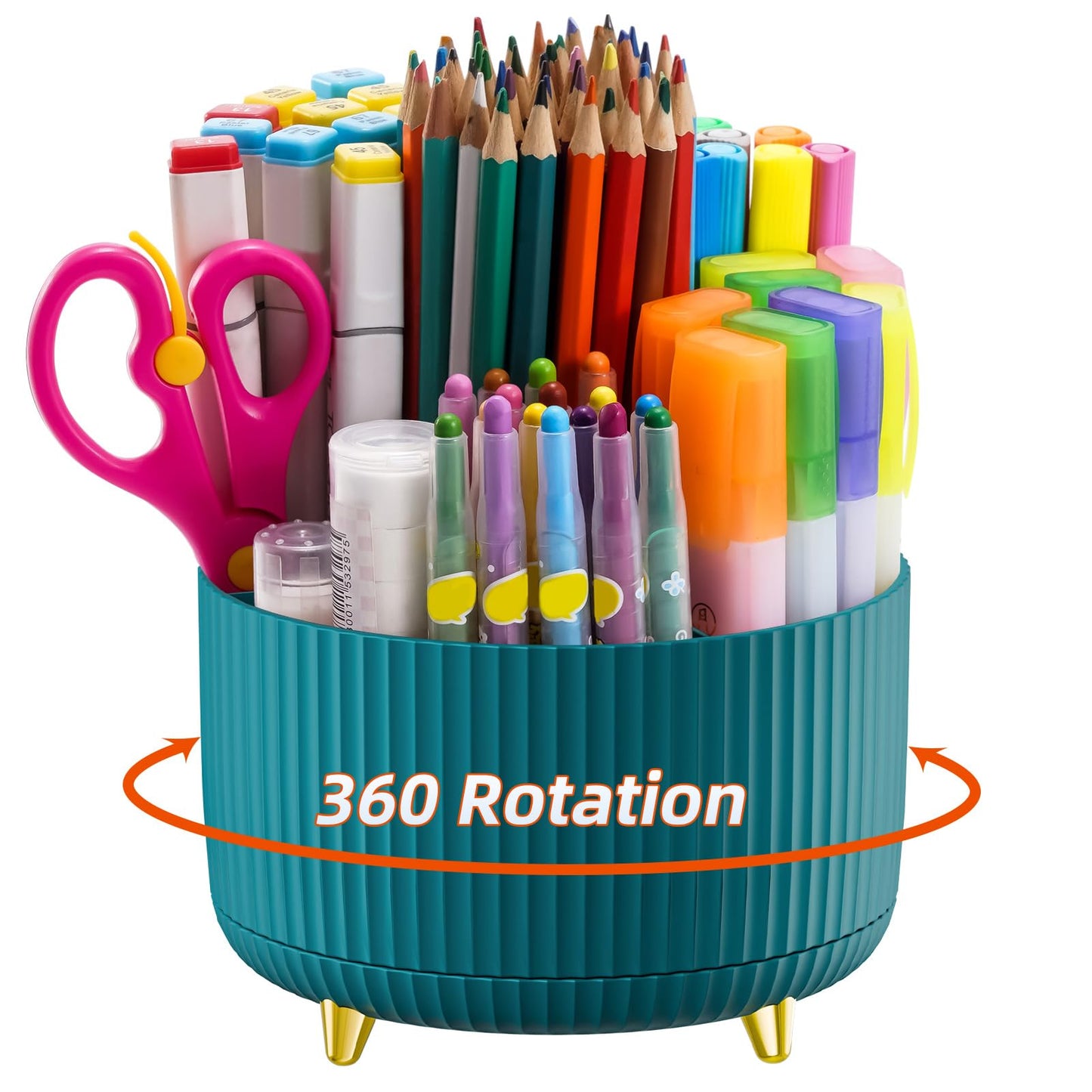 Marbrasse Desk Organizer, 360-Degree Rotating Pen Holder, Desk Organizers and Accessories with 5 Compartments Pencil Organizer, Art Supply Storage Box Caddy for Office, Home（Green）
