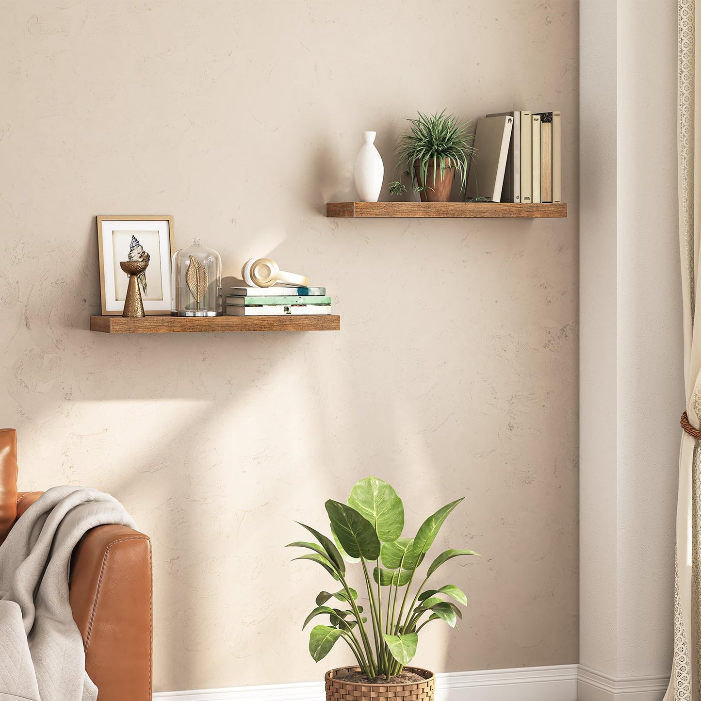 HOOBRO Console Table and Floating Shelves Bundle, Thin Sofa Side Display Table, Wall Mounted Shelf Set of 2, BF75XG01-BF80BJP201