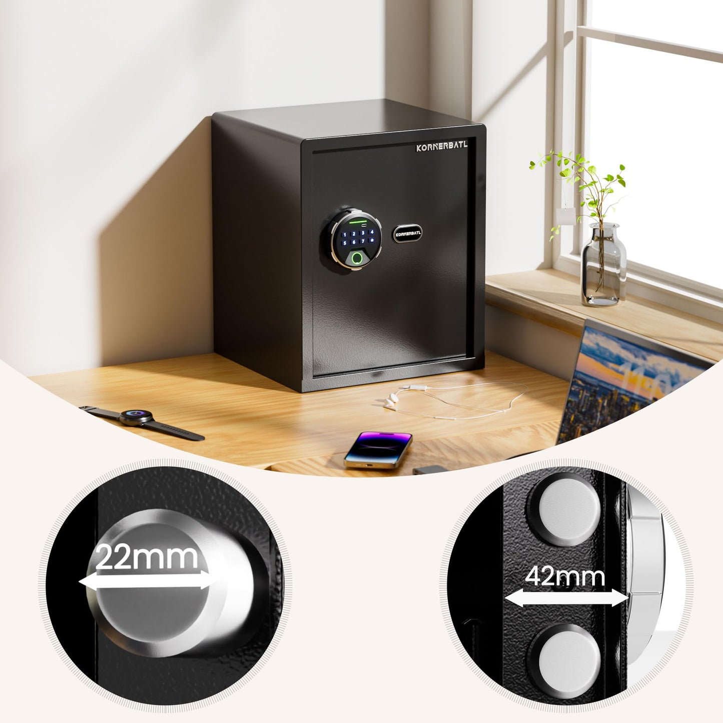 KornerBatl Smart Fingerprint Gun Safe with Biometric Lock, Quick Access Multiple Handgun Storage Rack Valentines Day Gifts for Men Women (12.99"D x 13.78"W x 16.54"H)