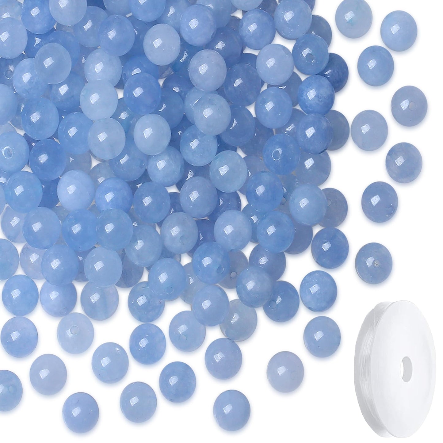 NUKAYAI Natural Stone Beads 100pcs 8mm Blue Aquamarine Round Stone Beading Loose DIY Smooth Beads for Bracelet Necklace Earrings Making