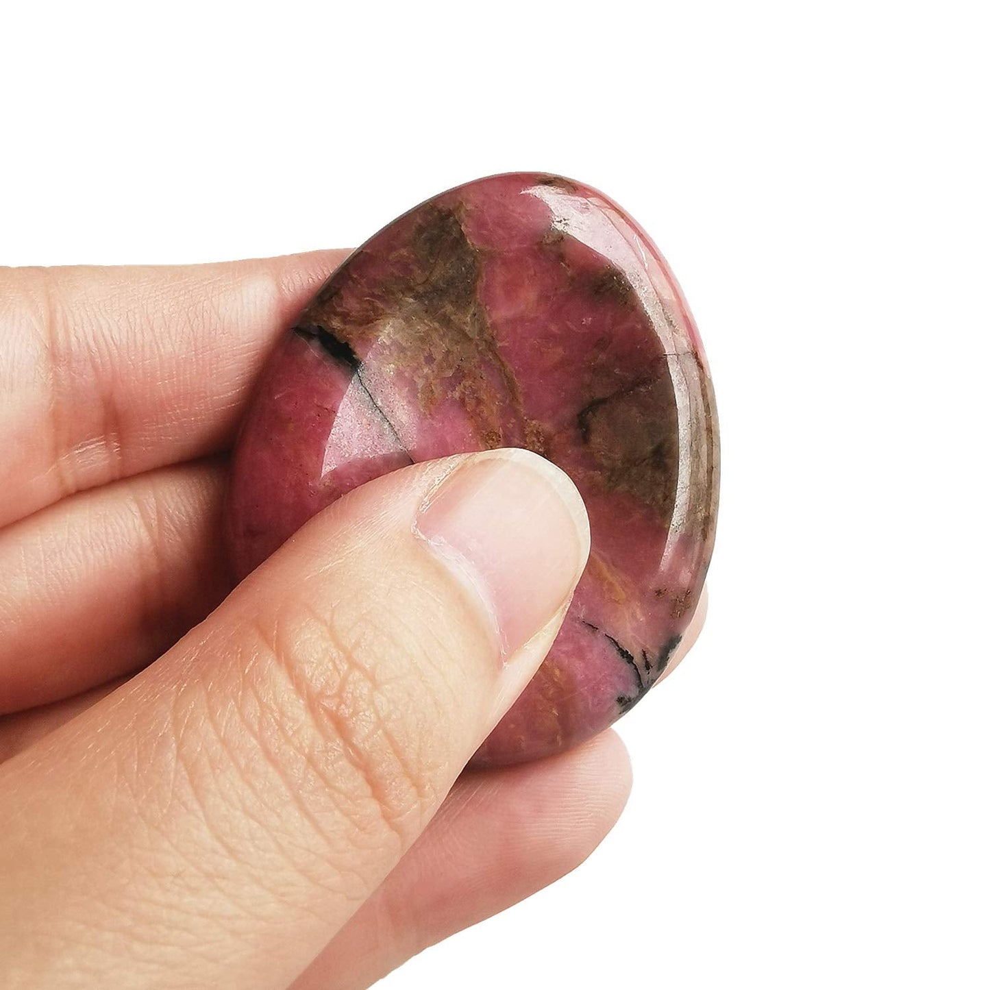 Bacatgem Natural Rhodonite Water Drop Chakra Thumb Worry Stone,Stress Relax Healing Reiki Crystal Pocket Palm Stones