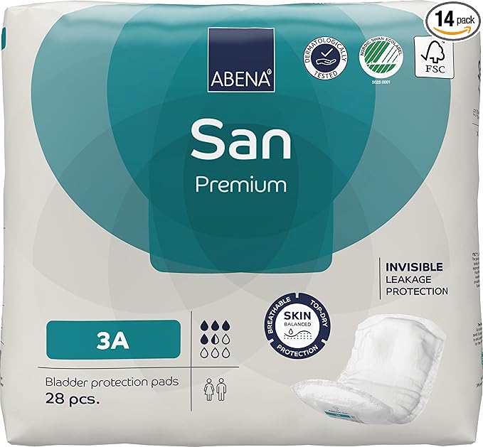 Abena San Premium Incontinence Pads, Light Absorbency, (Sizes 1 to 3A), Size 3A, (Pack of 14, 392 Count Total)