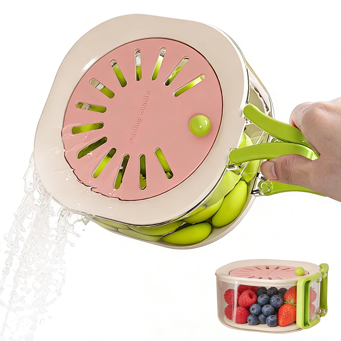 Fruit Vegetable Washing Bowl with Strainer - Multifunctional Berry Container, Produce Washer & Draining Colander Basket with Lid for Fridge Storage