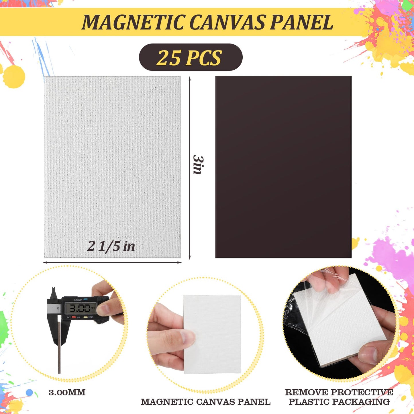 Engrowtic 25 Pcs Mini Magnetic Painting Canvas Panel Mini Canvas Boards for Painting Tile Art for Fridge Locker Art Crafts DIY(Rectangle,2 1/5 x 3 in)