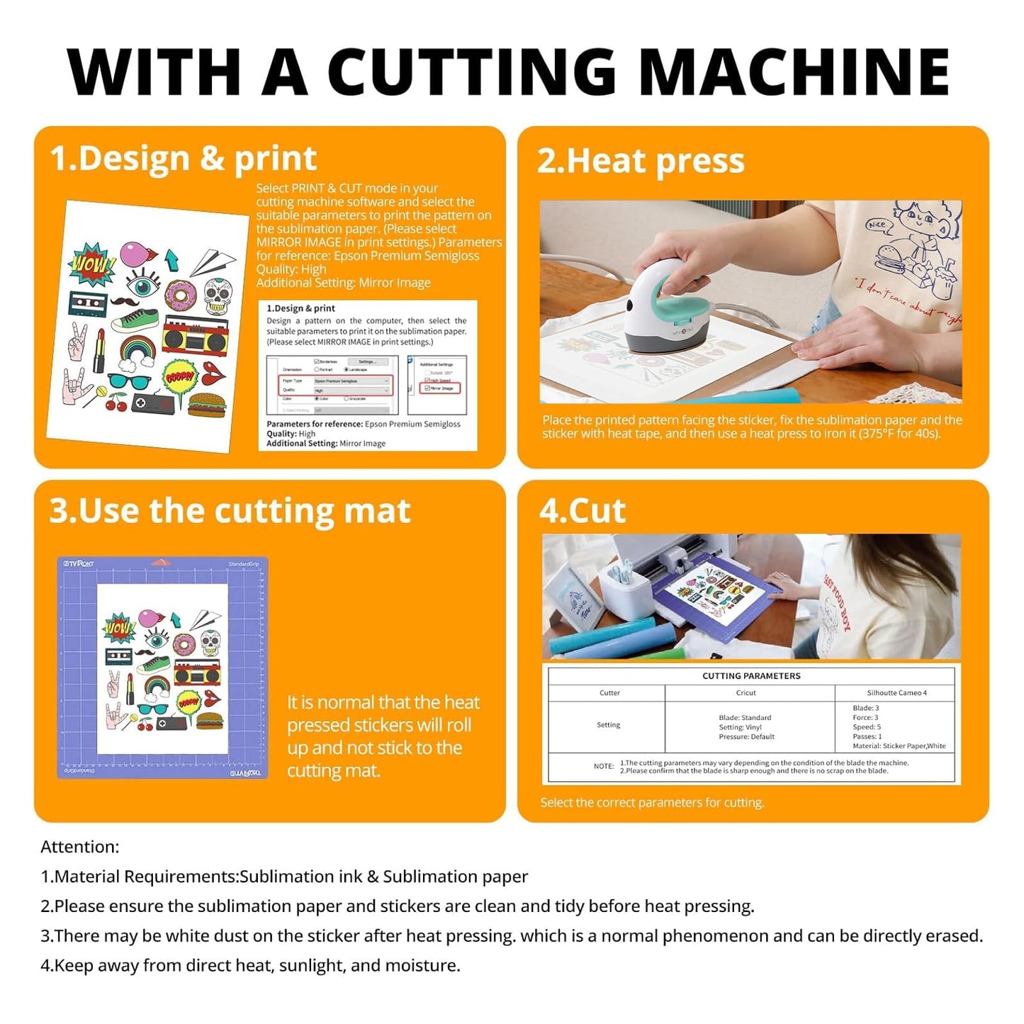 HTVRONT Sublimation Sticker Paper - 20 Pcs Glossy Transparent Waterproof Sublimation Stickers